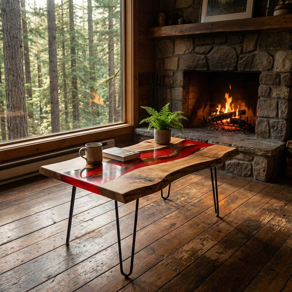 Tavolo in Legno e Resina Rossa - 100x60cm