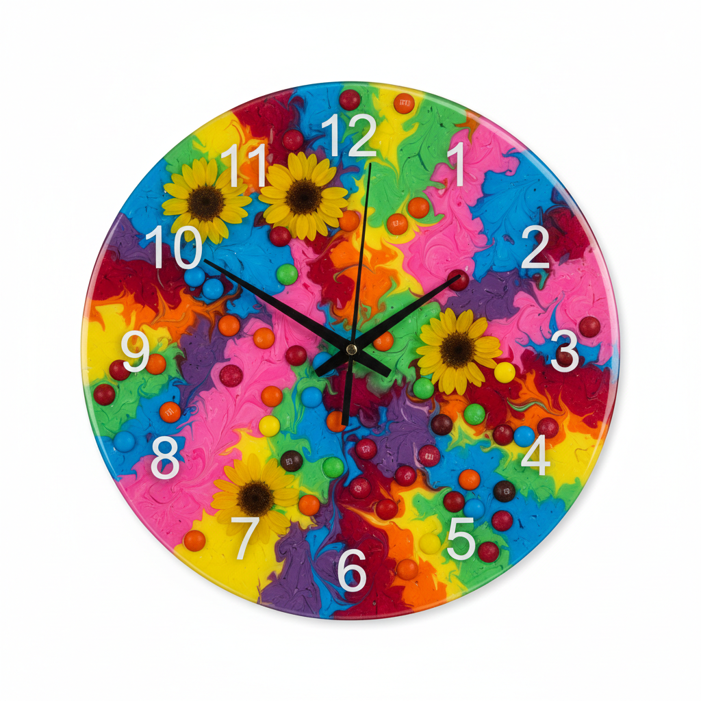Orologio da Parete Pop Art con Smarties e M&M's - numeri bianchi