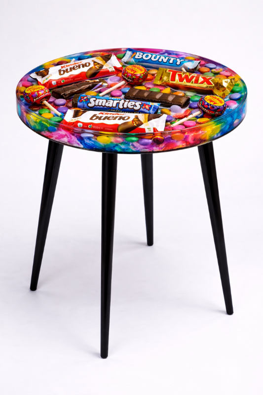 Tavolino Resina Epossidica Smarties - Design Colorato con Dolciumi