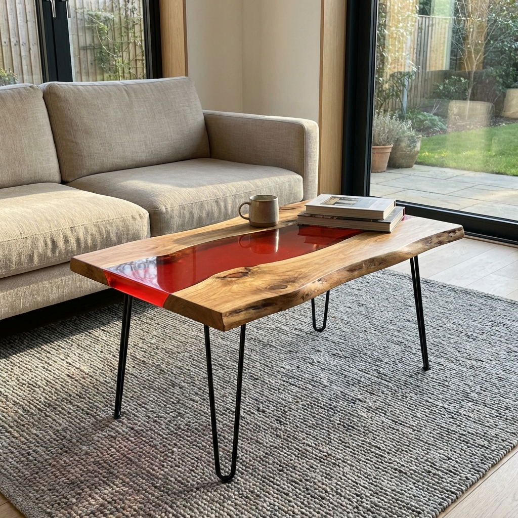Tavolo in Legno e Resina Rossa - 100x60cm