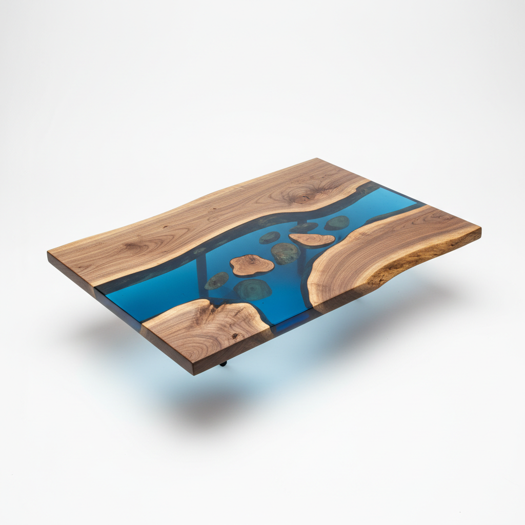 Tavolo in legno e resina blu