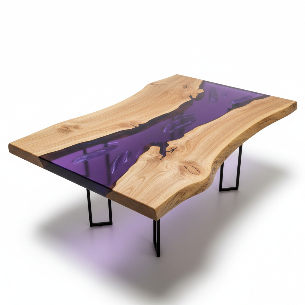 Tavolo in legno e resina viola