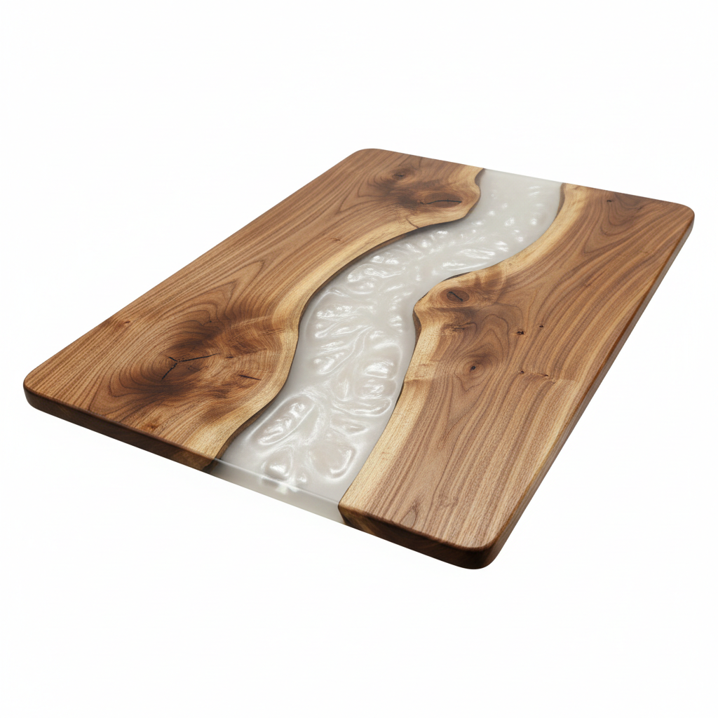 Tavolo in legno e resina bianca perlata