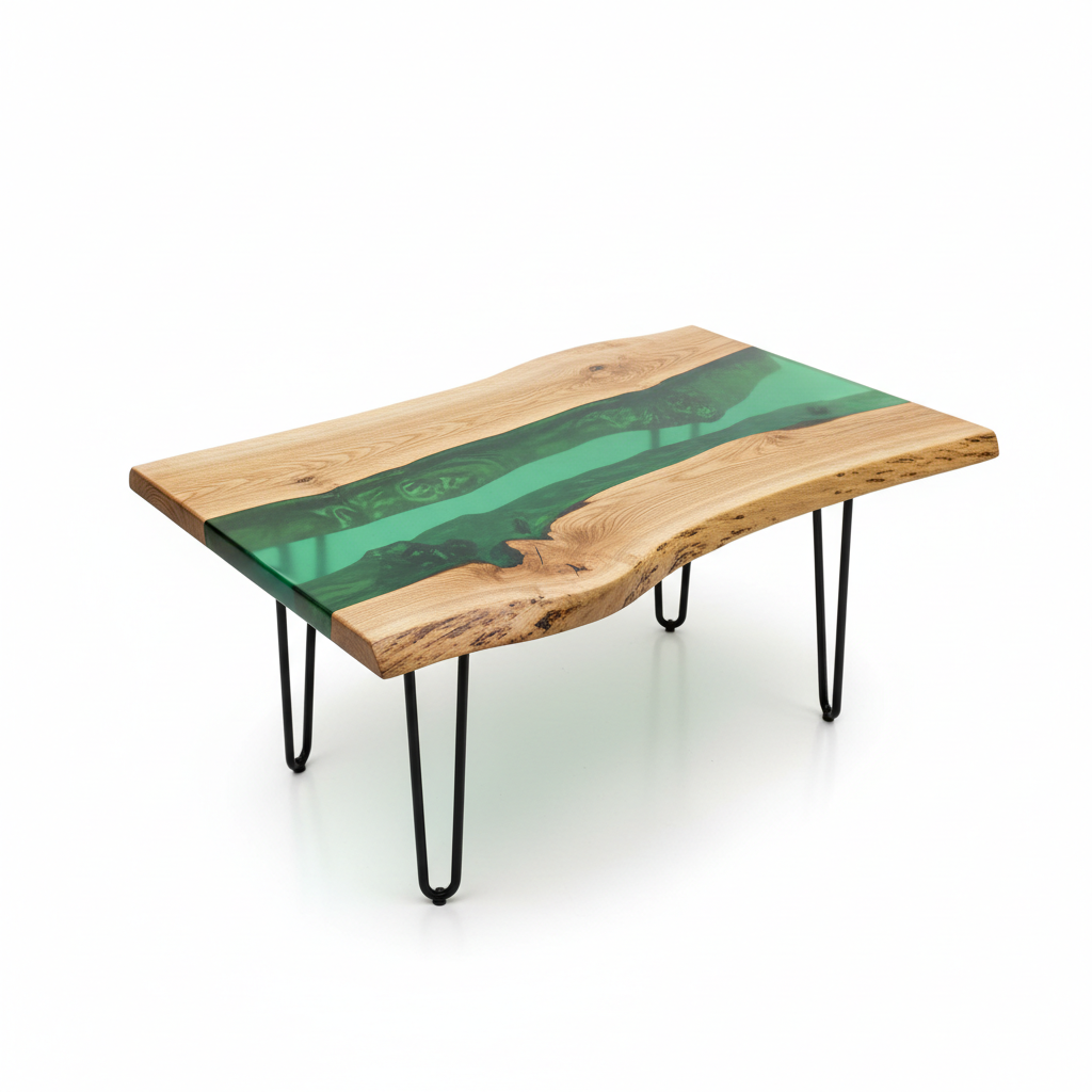 Tavolo in legno e resina verde