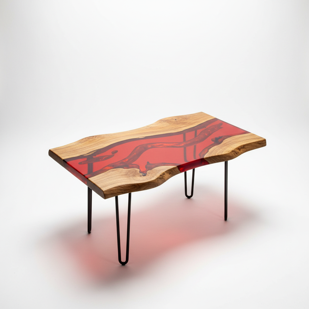 Tavolo in legno e resina rossa