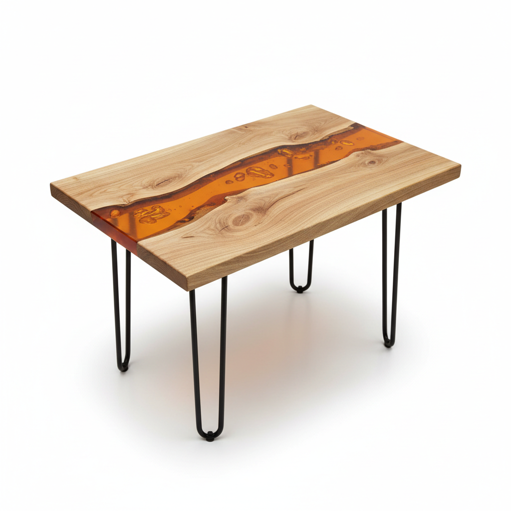 Tavolo in legno e resina arancione