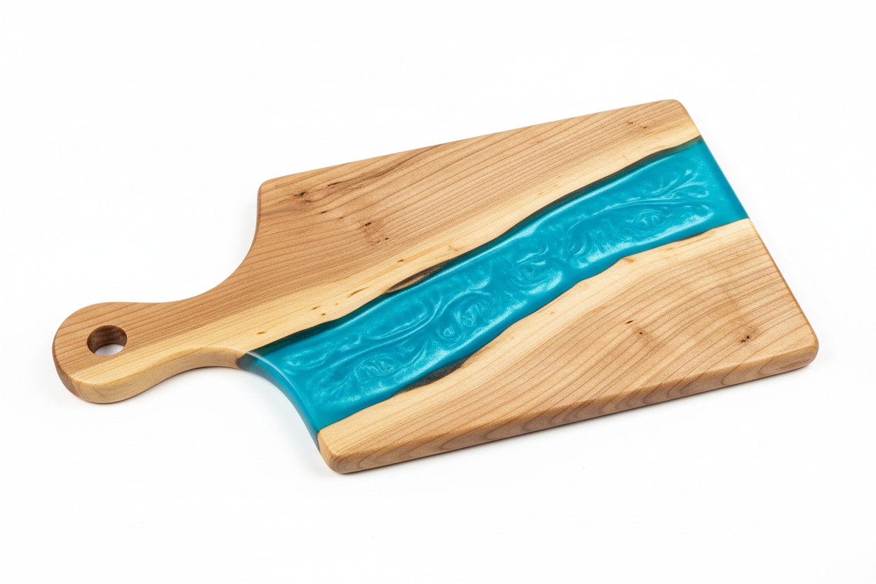 Tagliere rettangolare con manico resina blu